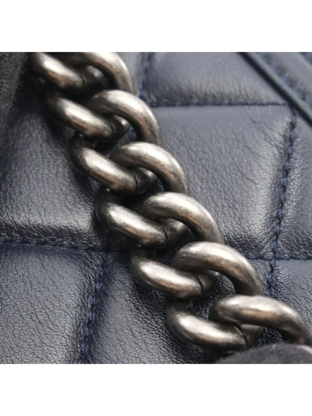 Chanel Shoulder Bag Boy Antique Silver Navy Lambskin Boy Chain